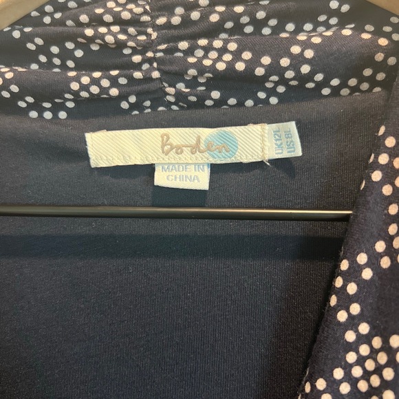 Boden Dress Womens 8L Blue White Wrap Midi 3/4 Sleeve Ruched Flattering Fit - Picture 4 of 7